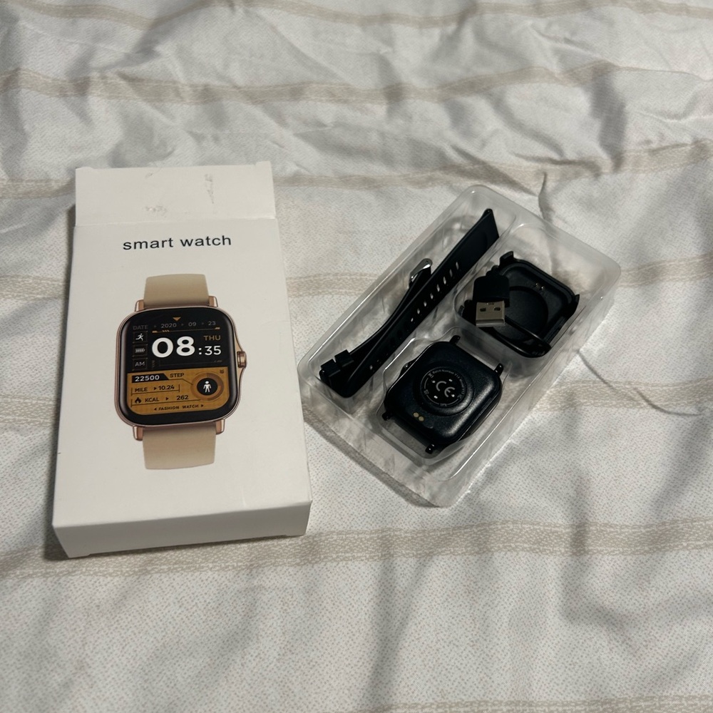 Smart Watch with Beige Band - Modern Fitness Tracker - Picture 2 of 2